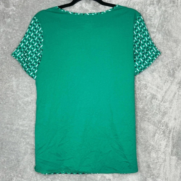 Van Heusen M Medium Shirt Top Green Geometric Short Sleeve Split Scoop Neck - Picture 4 of 7
